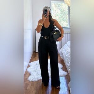 NEW ZARA DOUBLE PLEAT PANTS Women's Black Wide-Leg Pants